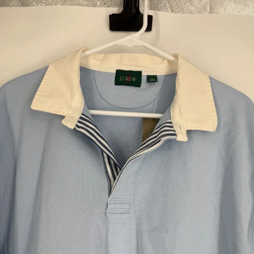 J Crew Rugby Shirt Cotton Blue Preppy Elbow Pad Collared Professor Men Size L